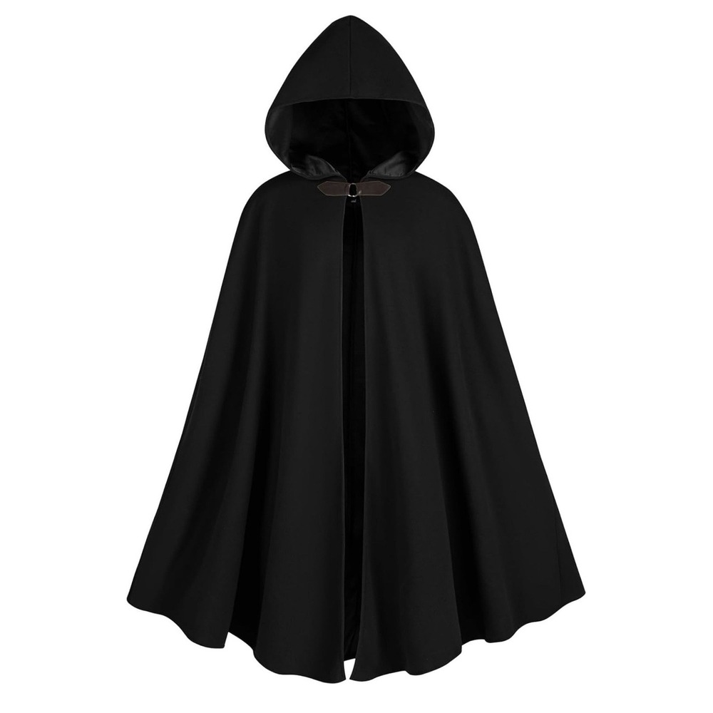 X0000-Jamntower Renaissance Medieval Black Hooded Cloak Cape Halloween Costume